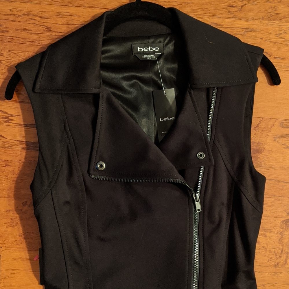 NWT BEBE XS Moto Zipper Dress black - Picture 2 of 4